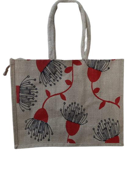 Flower Print Jute Bags With Zip