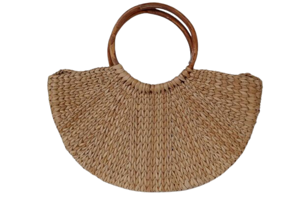 Grass Handbag with Cane Handle