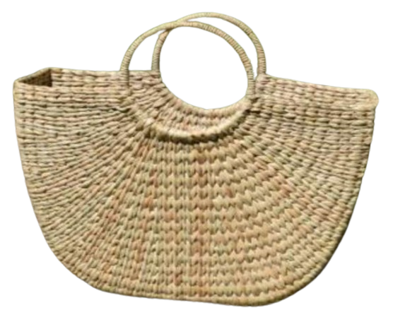 Grass Woven Handbag with Cane Handles