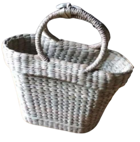 Grass Woven Handbag With Round Cane Handles