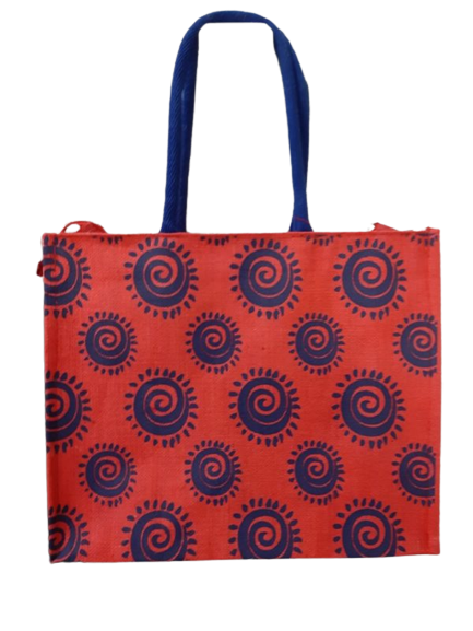 Red and Blue Colour Jute Bags With Zip