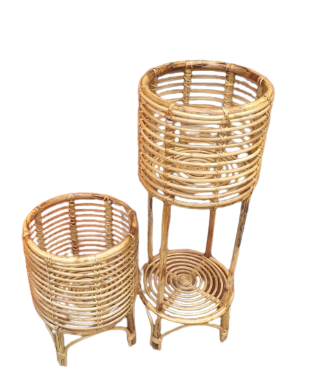 Round Cane Planter With Stand