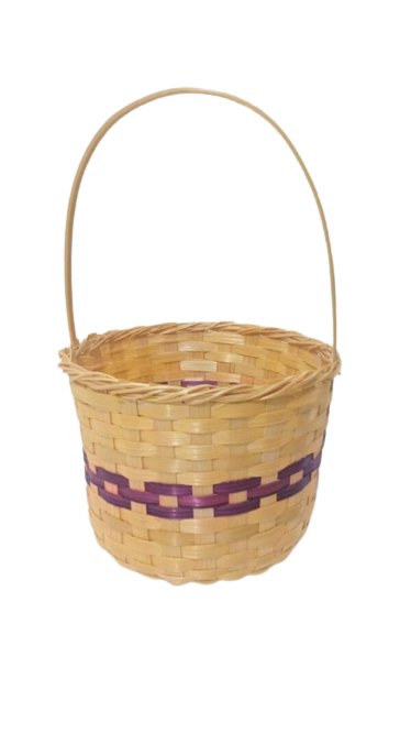 Vintage Flower Bamboo Basket with Handle