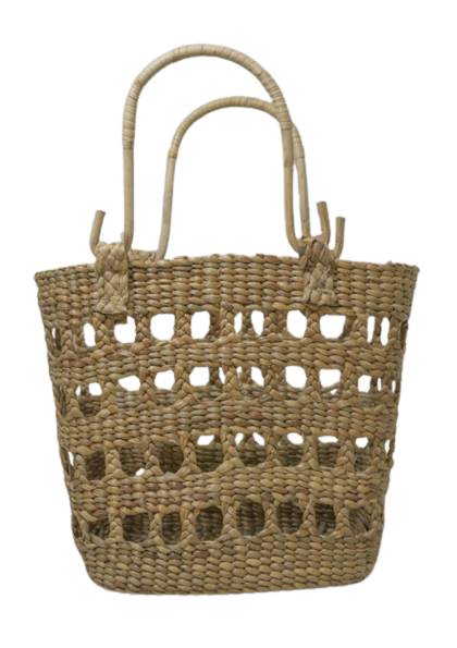 Water Hyacinth Knotty Basket With Cane Handle