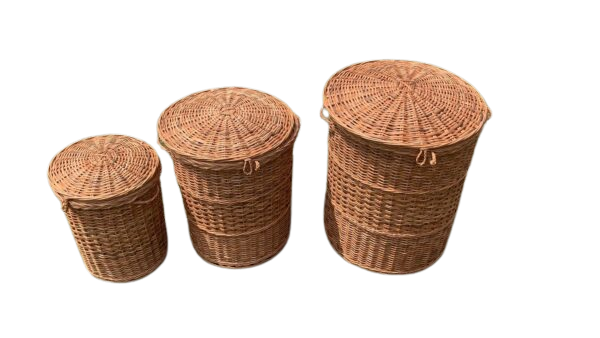 Round Willow Laundry Basket with Cover
