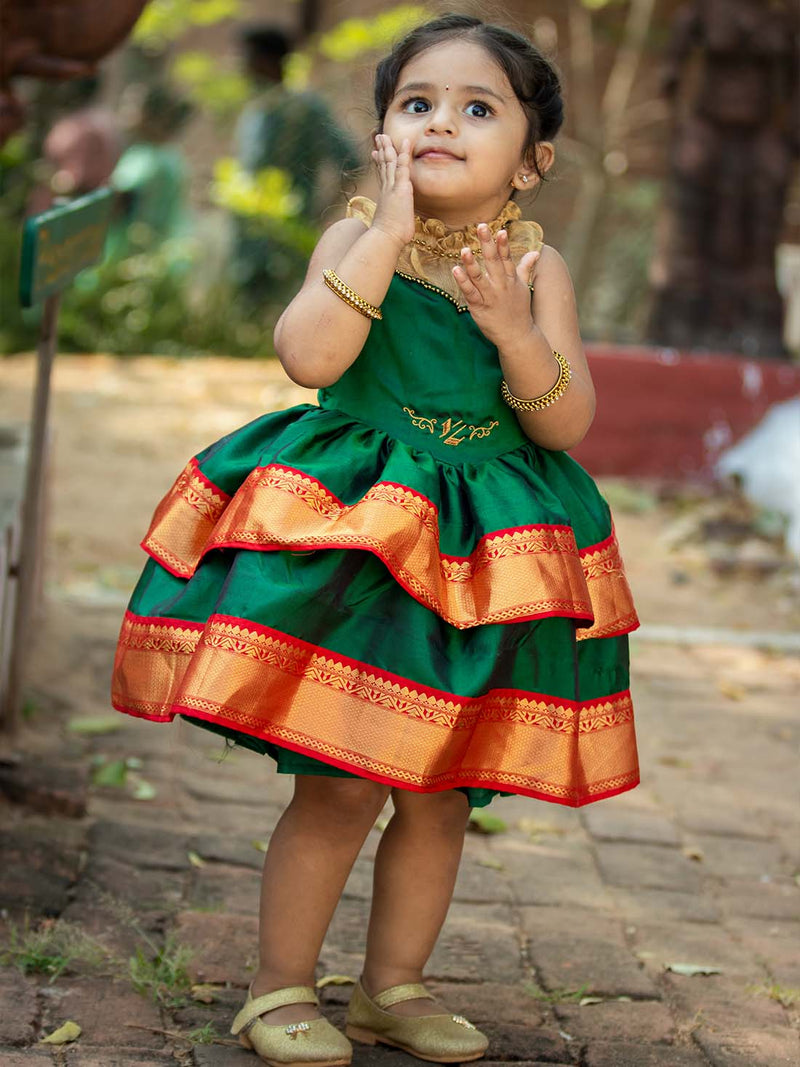 Half Scale Green and Red 2-Tier Gown | Kids Clothing
