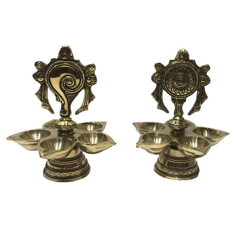 5 FACE CONCH AND CHAKRA BRASS LAMP 6 INCH HEIGHT | Home & Garden