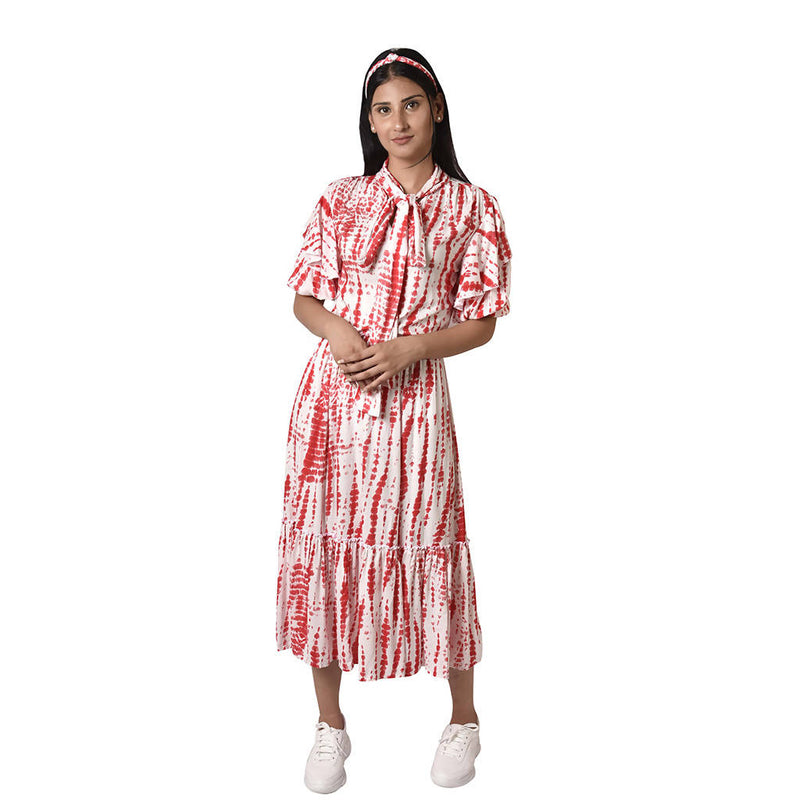 SHIBORRI WHITE/RED MIDI DRESS | Dresses