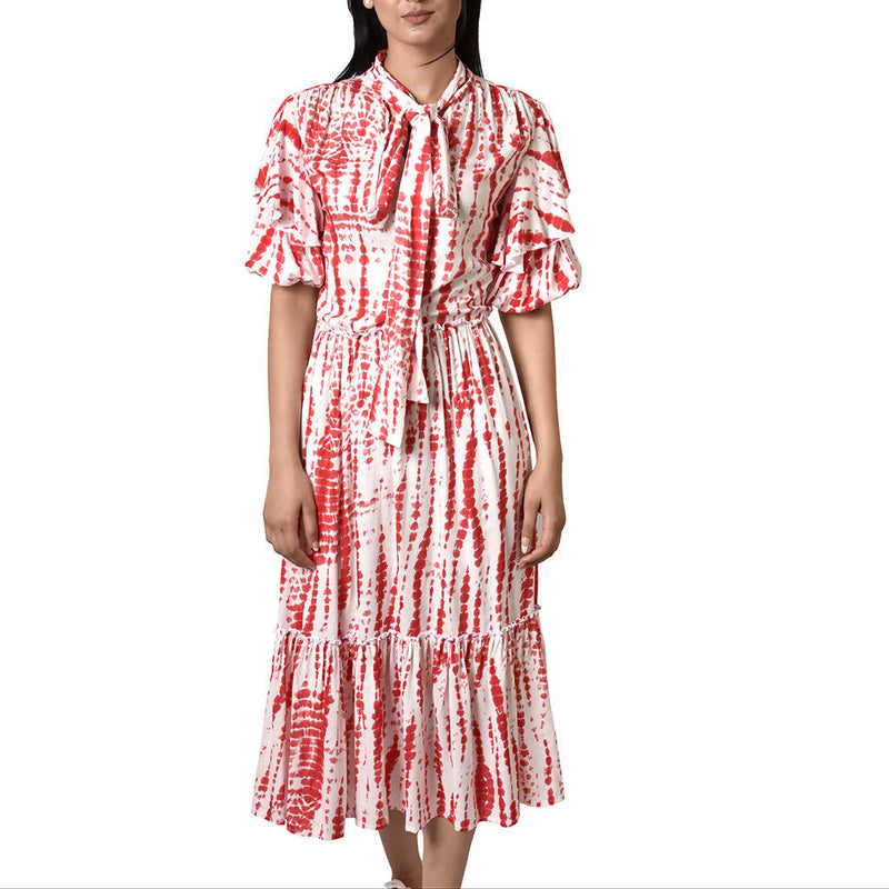 SHIBORRI WHITE/RED MIDI DRESS | Dresses