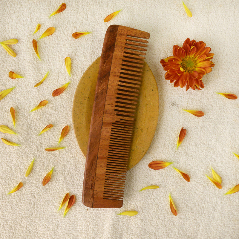 NATURAL NEEM WOOD COMBS | ANTI BACTERIAL | NATURAL | NON STATIC | CONTROLS FRIZZY HAIR - SET OF 2 | Beauty