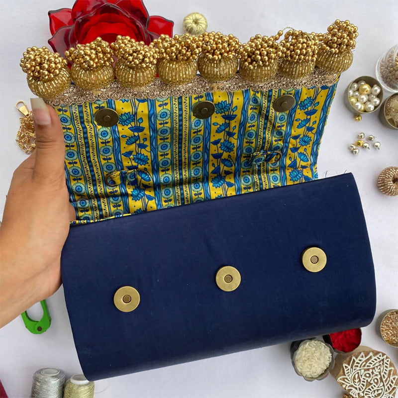 Set of 2- Inflorescence & Congruous Divine Pichwai Micro Beaded X Solid Silk Clutch 