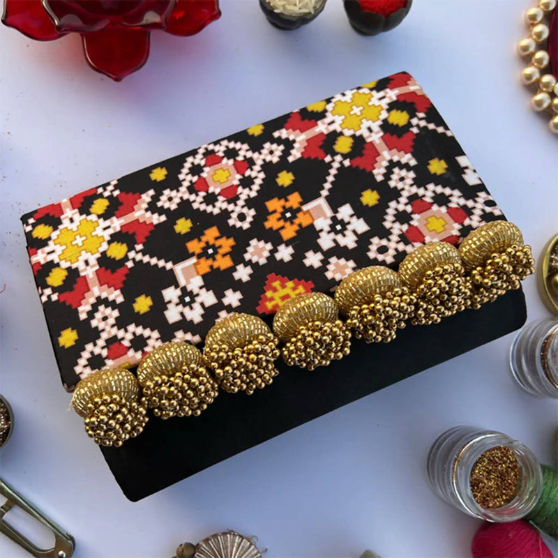 Set of Three: First Family of Navratna Patola Micro Beaded X Solid Silk Clutch 