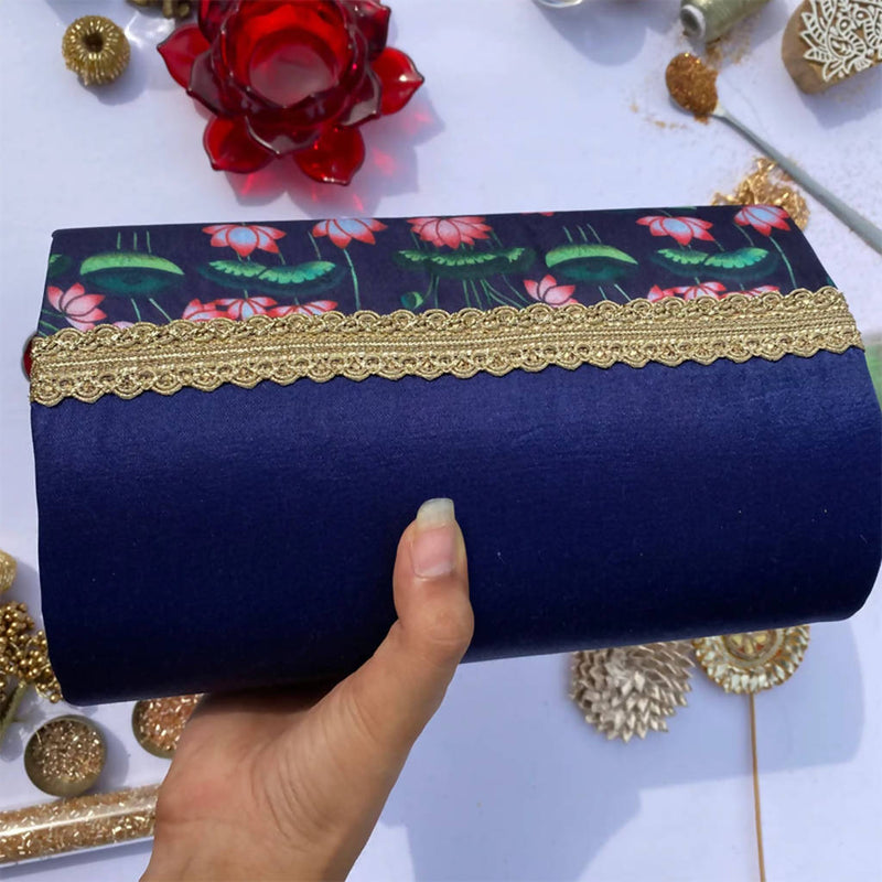 Set of 2-Pink & Blue Colloquial Divine Pichwai Micro Beaded X Solid Silk Clutch 