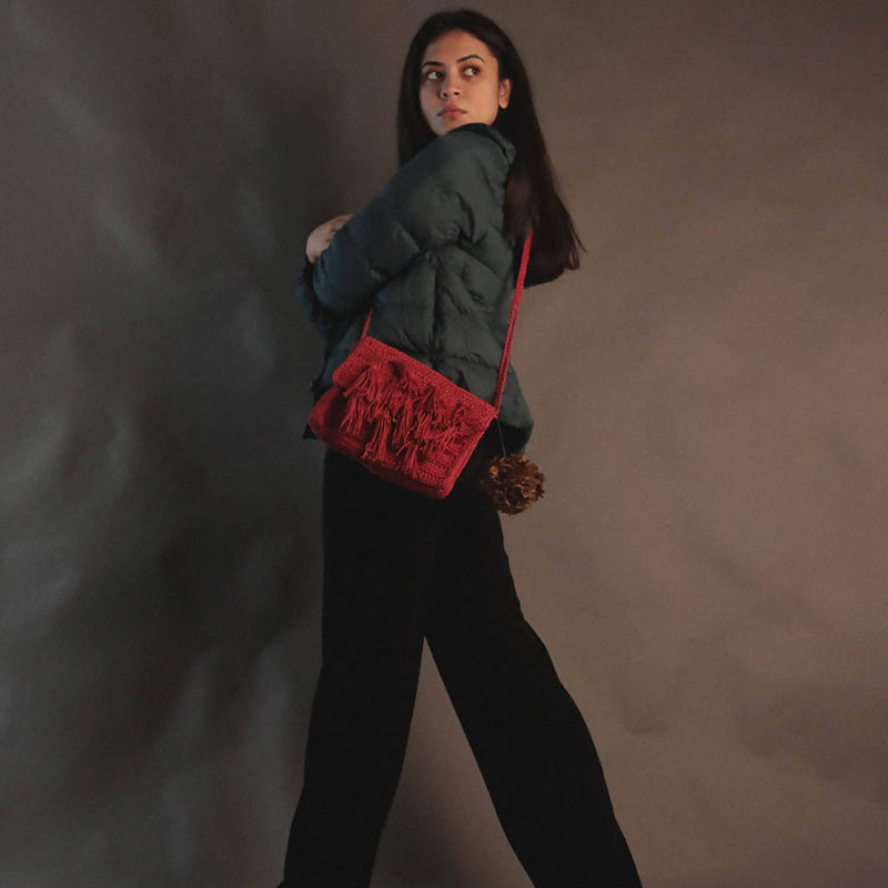 RED TASSEL SLING | Handbag