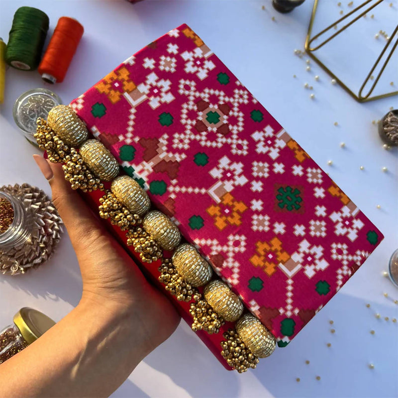 Set of Two: Yellow Congruous Divine Pichwai and Pink Navratna Solid Silk Clutch 