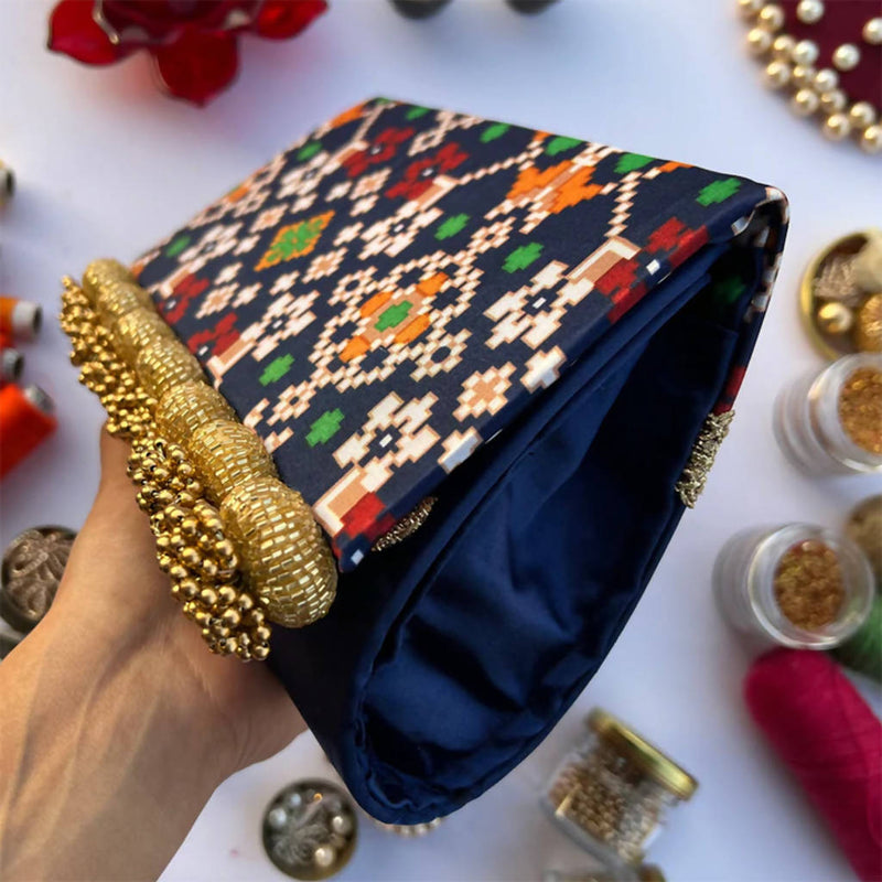 Set of Three: First Family of Navratna Patola Micro Beaded X Solid Silk Clutch 