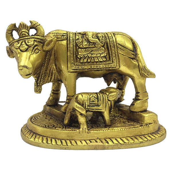 BRASS GANESH AND LAKSHMI PRINTED COW AND CALF BRASS STATUE 3 INCH HEIGHT | Home & Garden